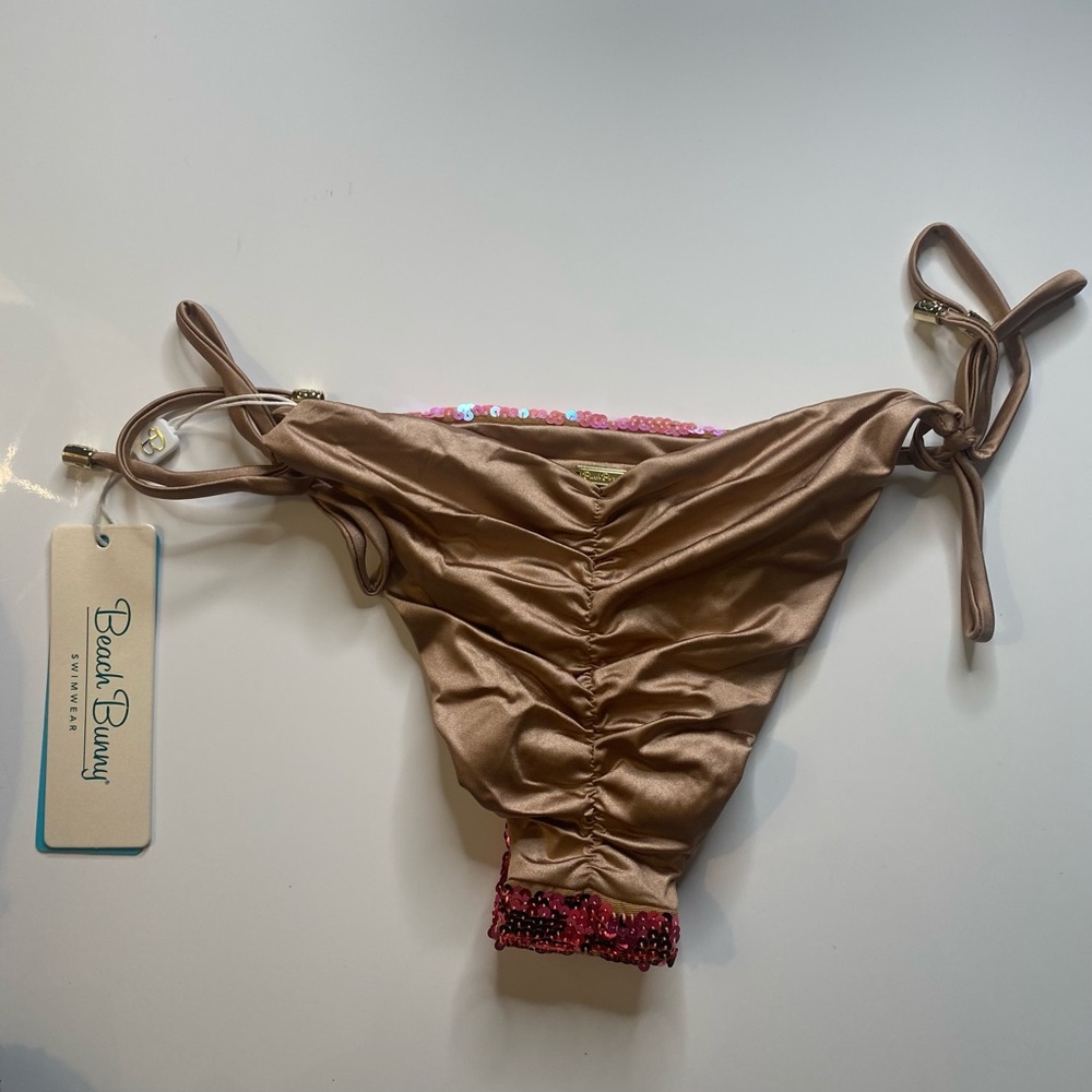Beach Bunny Swimwear- Ariel Tie Side Bottom - L & M / NEW WITH TAG🏷️ /Shiny Pink - Picture 9 of 11